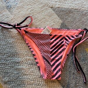 Women’s Pink & Black Zebra-Print Tie-Side Bikini Bottom SZ S
